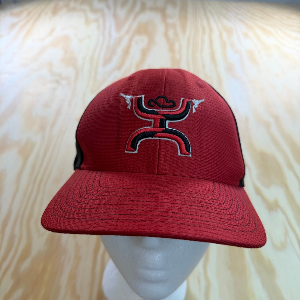 Hooey Flexfit Hat Mens L-XL Red Black Embroidered Logo Curved Bill Baseball Cap